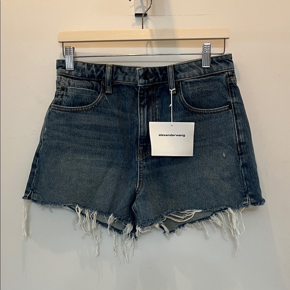 Alexander Wang Washed blue Distressed Denim Shorts size 28